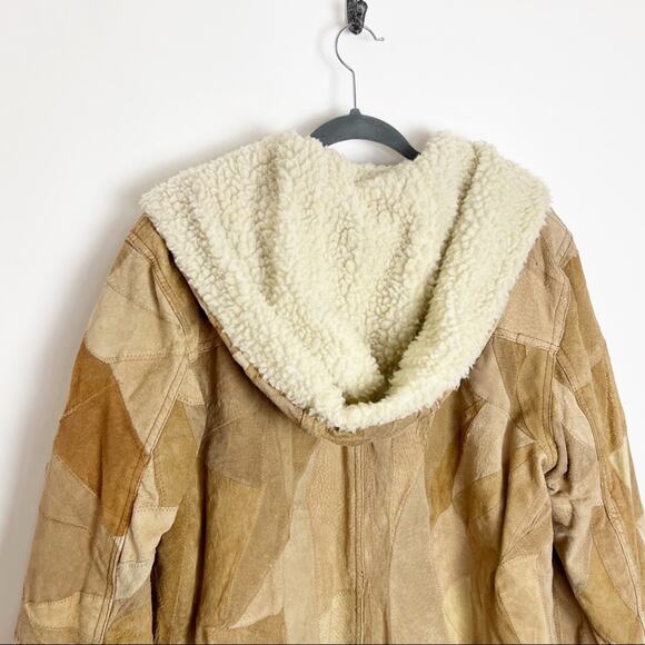 Retro Patchwork Leather Jacket Faux Sherpa Lined Medium - Picture 5 of 14